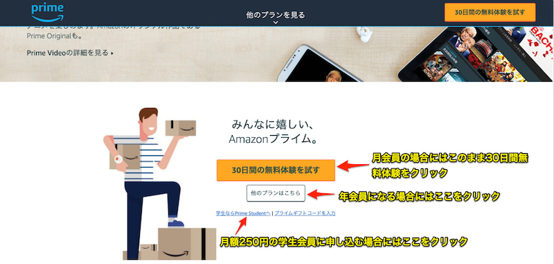 アマゾンプライムビデオプラン選択画像