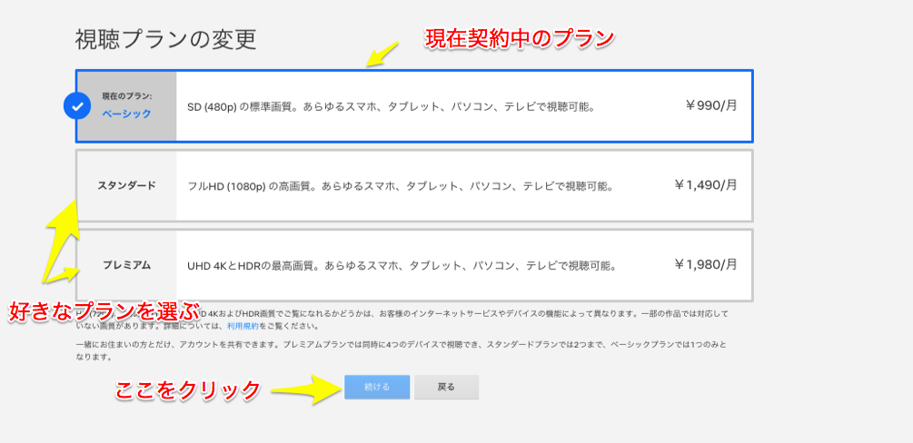 Netflix変更するプラン