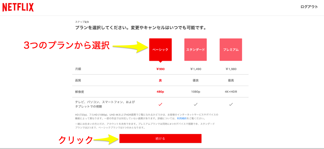 Netflixプラン確定画面