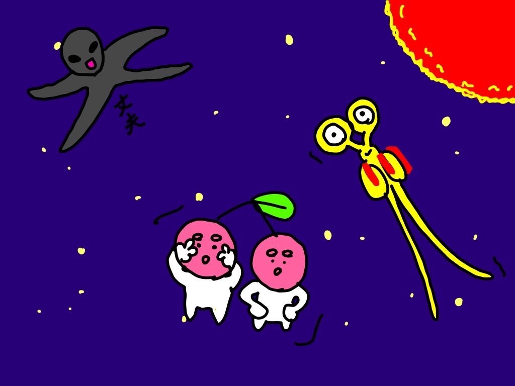 宇宙旅行してるキャラクターたち