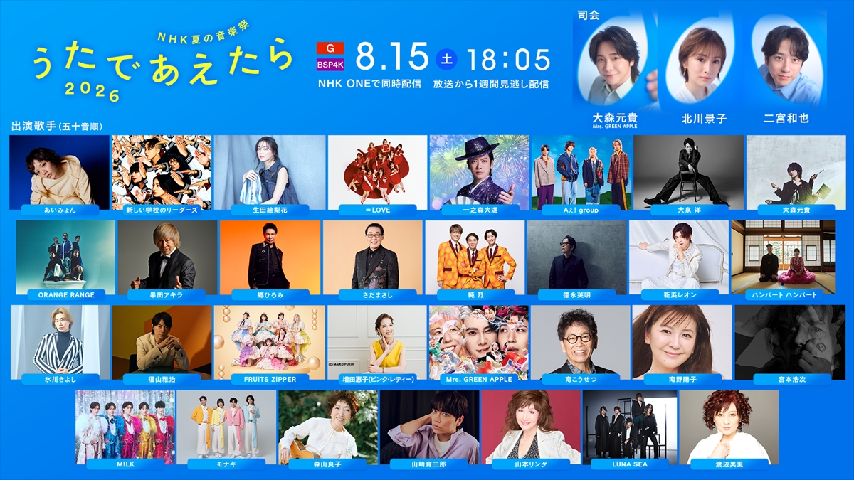 『NHK夏の音楽祭 うたであえたら 2026』